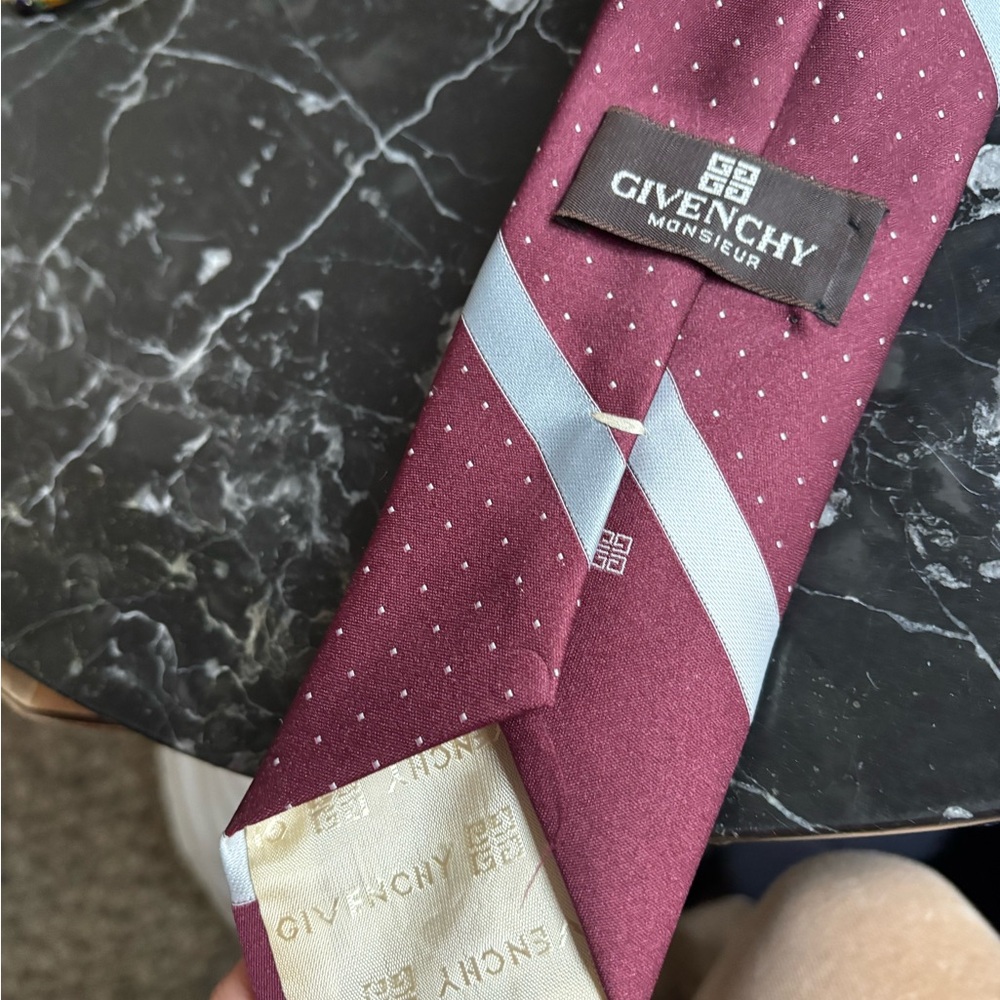 Vintage Givenchy Burgundy and Silver Men's Tie Prom - Picture 3 of 5